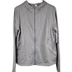 NWT Xersion Gray Active Wear Full Zip Jacket Size L Hooded Thumb Holes MSRP $60